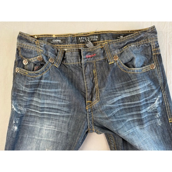 Affliction‎ Y2K Jeans Men's Size 36x33 Cooper Bootcut Leather Flap Pockets - Picture 9 of 16
